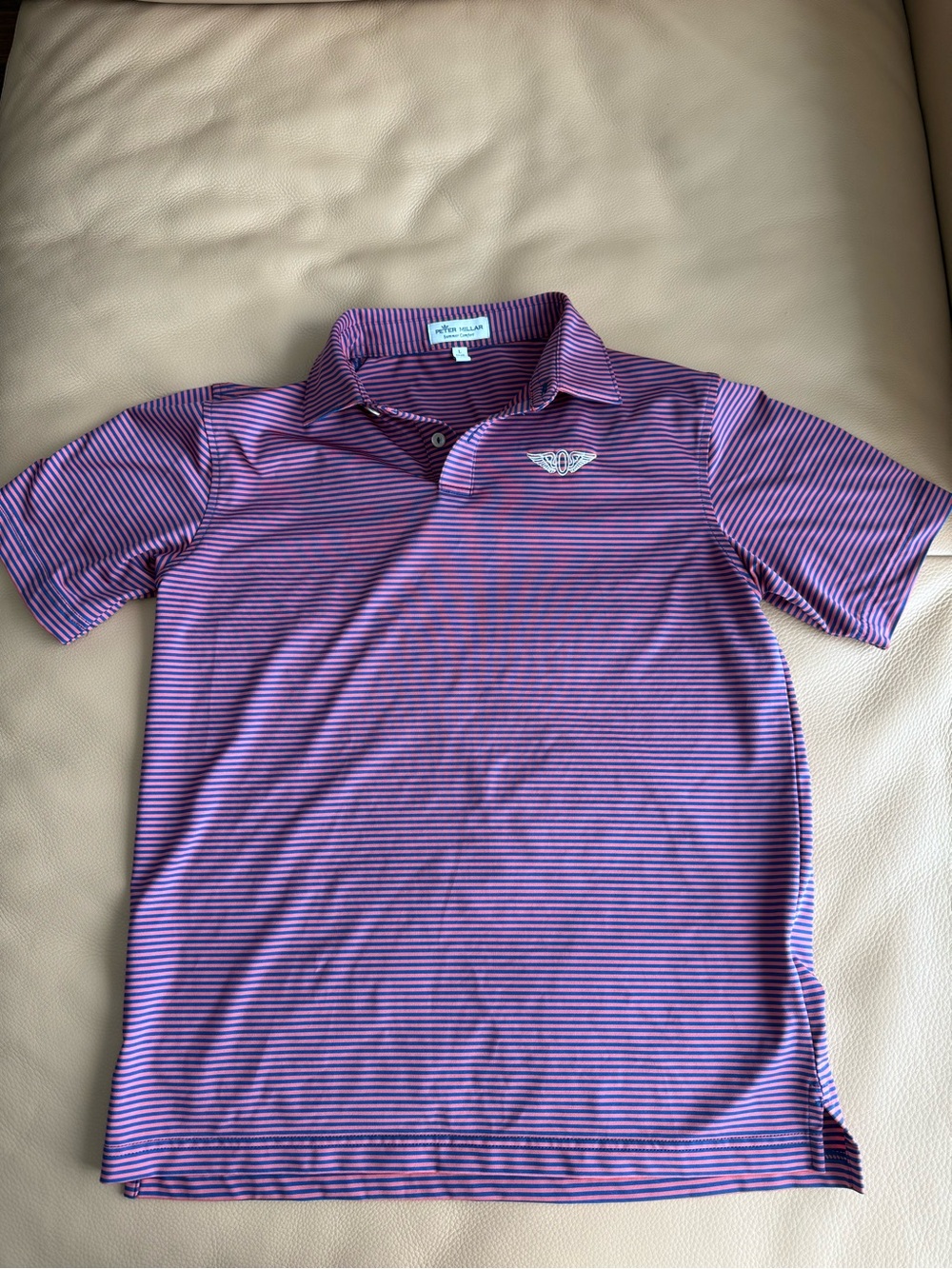 Peter Millar Purple and Pink Striped Button-Down Polo